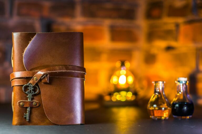 leather notebook case in upright position