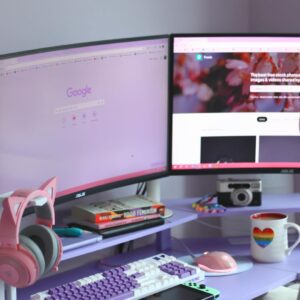 monitors and electronics on desk